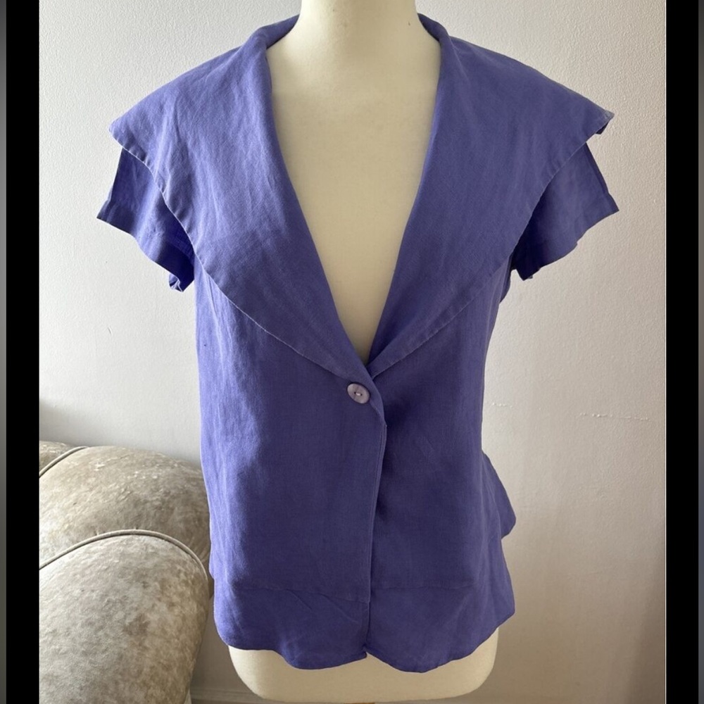 Vintage Tracy M. 100% Linen Short Sleeve Button Top size M